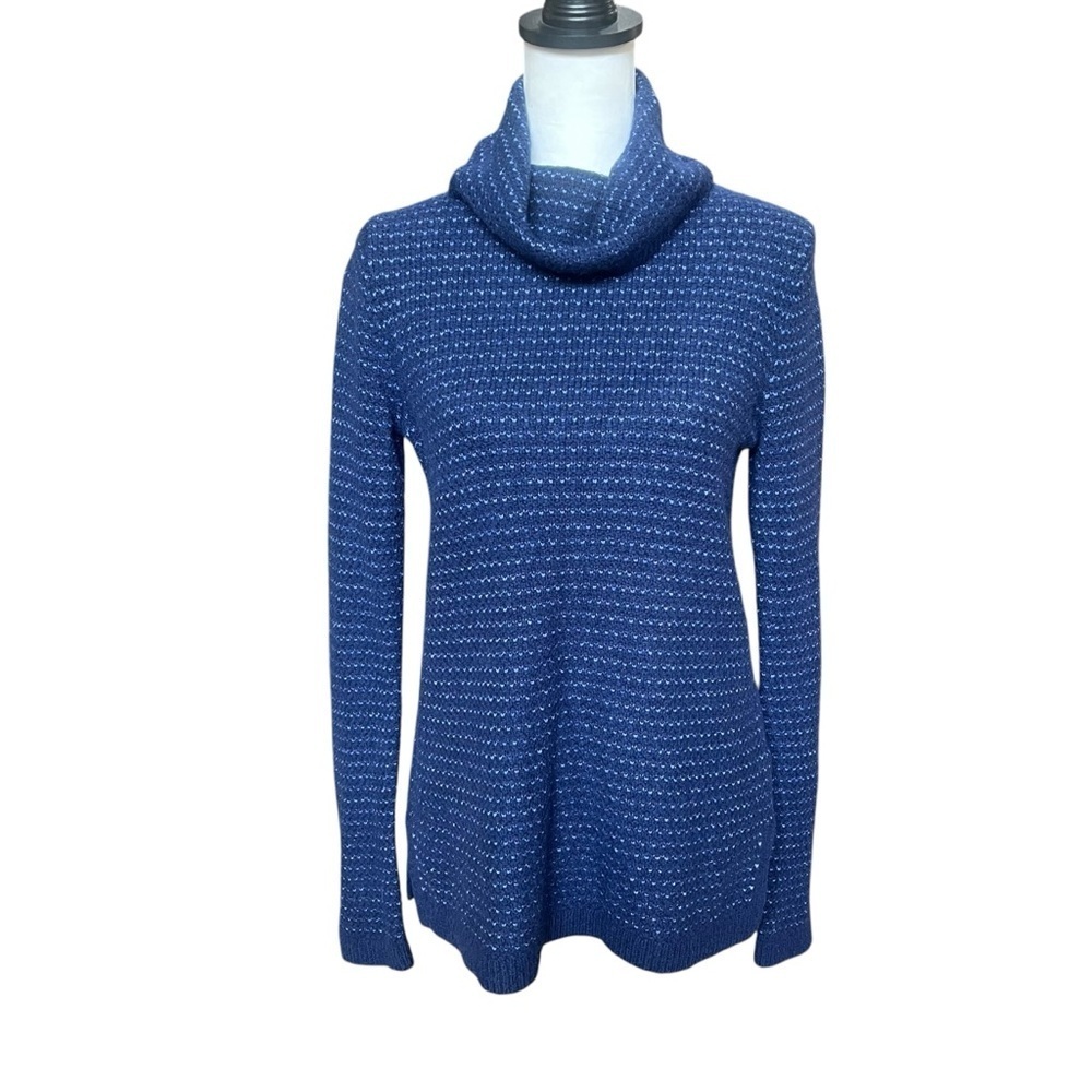 Lands End Cowlneck Sweater Women’s XS Navy Blue Turtleneck Pullover Classic Cozy